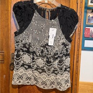 Patrons of Peace Black and Cream Lace Blouse